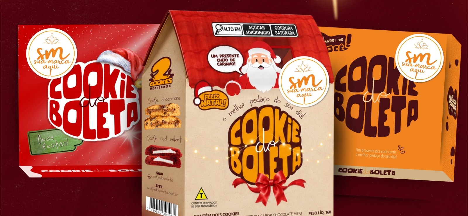 Caixinhas de Natal com adesivo da logo de uma empresa