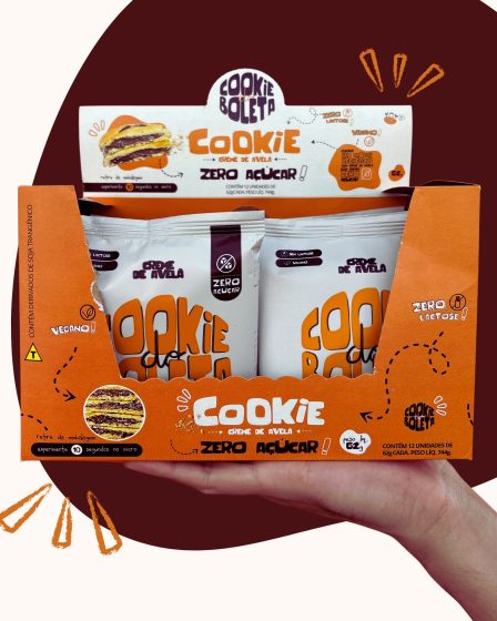 Display com 12 - Cookie do Boleta ZERO - Creme de avelã - Sem açúcar, sem lactose e vegano